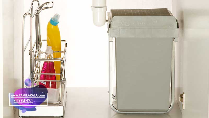شرکت بهینه انواع سطل زباله داخل کابینت را به صورت ریلی تولید می‌کند که مناسب کابینت زیر سینک ظرفشویی هستند